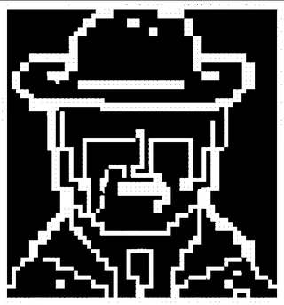 Personaggio pixel con cappello a tesa larga e occhiali da sole